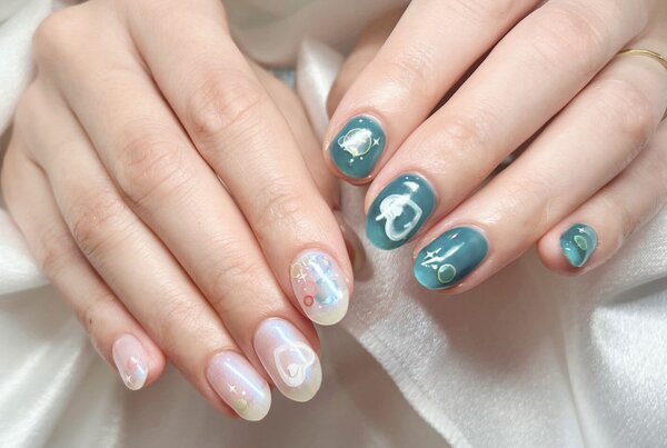 「ハンド 定額デザイン」定額ネイルを色変えで♡ 涼しげ夏ネイルバージョンです！|Nail Salon Linda