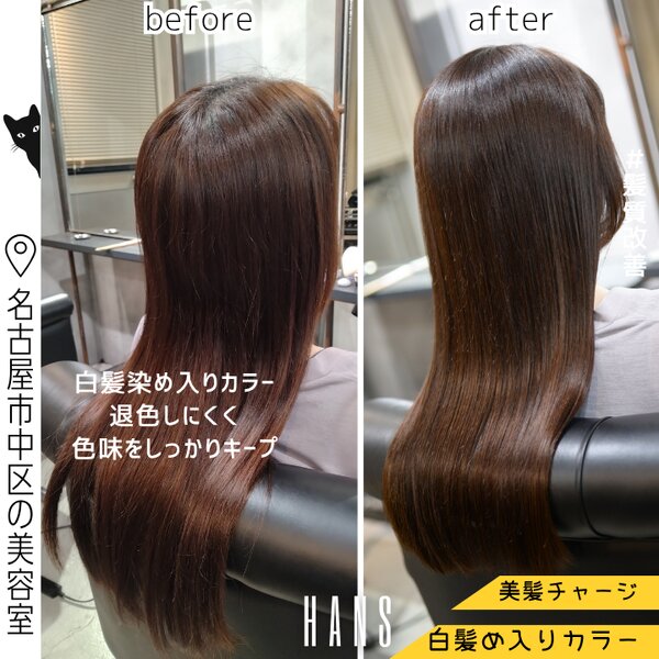 美髪チャージと白髪染め入りカラーで色持ち◎|美容室ＨＡＮＳ　名古屋　伏見