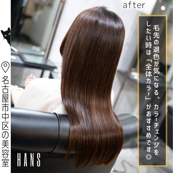 全体カラー｜毛先のカラーチェンジをしたいときはフルカラー◎|美容室ＨＡＮＳ　名古屋　伏見