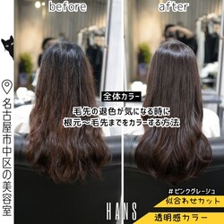 全体カラー｜退色した毛先にもカラーオンしてツヤ感UP◎|美容室ＨＡＮＳ　名古屋　伏見