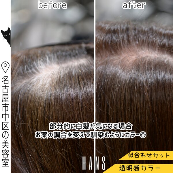 【施術例】部分的な白髪も自然に馴染むカラー|美容室ＨＡＮＳ　名古屋　伏見