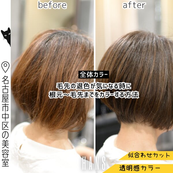 白髪をブリーチなしでなじませる方法｜自然なグレージュ|美容室ＨＡＮＳ　名古屋　伏見