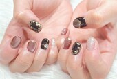 「ハンド ミドルコース」お好みのデザインにお応えします！ ブラウンやブラック、ゴールドなど秋カラーが人気です！|Nail Salon Linda