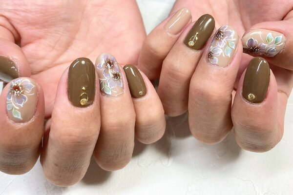 ワンカラー×フラワーネイル|Nail Salon hinasora