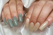 「ハンド ワンカラー」グリーン×ベージュで、優しい感じ雰囲気になります！|Nail Salon Linda