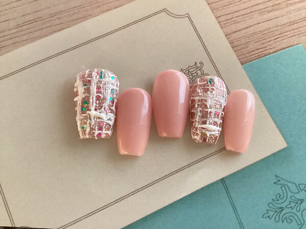 【定額ジェルネイル】ツイードピンクブロッサム|栃木県宇都宮市　ネイルサロン　ミッシュネイル