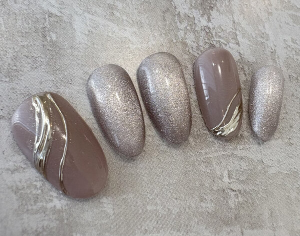【定額ジェルネイル】モカシルバーウェーブ|栃木県宇都宮市　ネイルサロン　ミッシュネイル