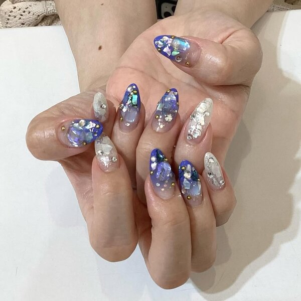 ブルー×シルバーうるうるネイル★|栃木県宇都宮市　ネイルサロン　ミッシュネイル