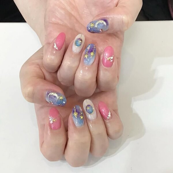 パーツやアートを組み合わせた“ギャラクシーネイル”★|栃木県宇都宮市　ネイルサロン　ミッシュネイル