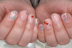 「ハンド 定額デザイン」淡いピンクの上にさくらんぼで春らしく可愛らしいお仕上がりです！