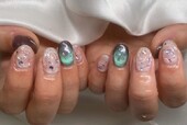 「ハンド ライトコース＋パーツ」クリア感や奥行き感がこわいいデザインです！|Nail Salon Linda