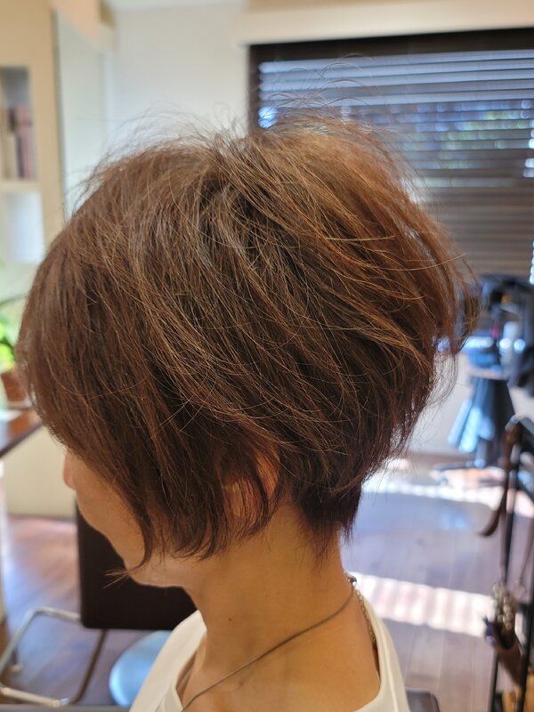 【白髪率30%の白髪設計｜前下がりショート×ミルクティーグレージュ】|hair Qril