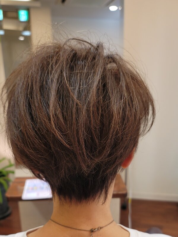 【白髪率30%の白髪設計｜前下がりショート×ミルクティーグレージュ】|hair Qril