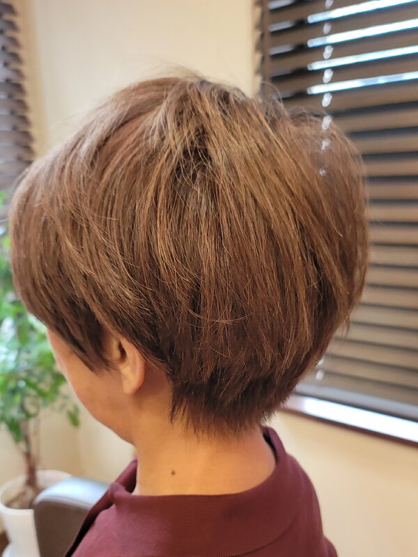白髪率30%の白髪設計｜前下がりショート×ミルクティーグレージュ|hair Qril