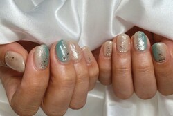 「ハンド 定額デザイン」海のようなデザインで今月大人気です！|Nail Salon Linda