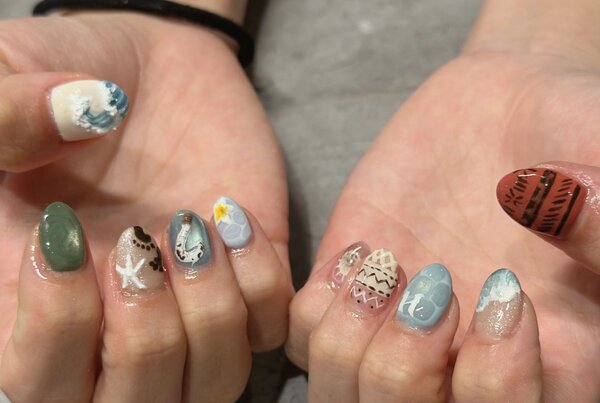 「ハンド ミドルコース」モアナ“イメージ”アート 海や自然をテーマにしたイメージアート。 世界観t取り入れたデザイン！|Nail Salon Linda