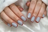 「ハンド フレンチネイル」グレーに赤を合わせたおしゃれな色の組み合わせです！|Nail Salon Linda