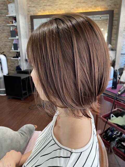 大人可愛いピンクブラウン×内巻きミディアム|HAIR SPACE G.O.D