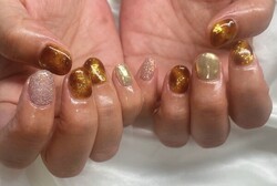 「ハンド ミドルコース」秋にぴったりのべっ甲ネイルです！|Nail Salon Linda