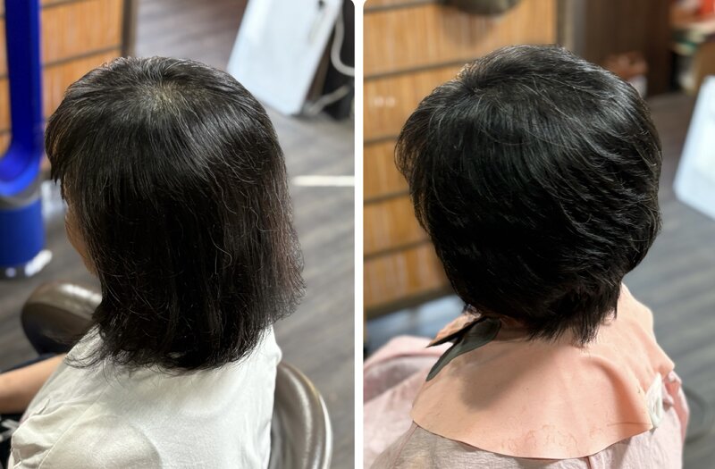 [アイキャッチ]50代つむじの割れをカットでカバーするスキハサミを使わないキュビズムカット@