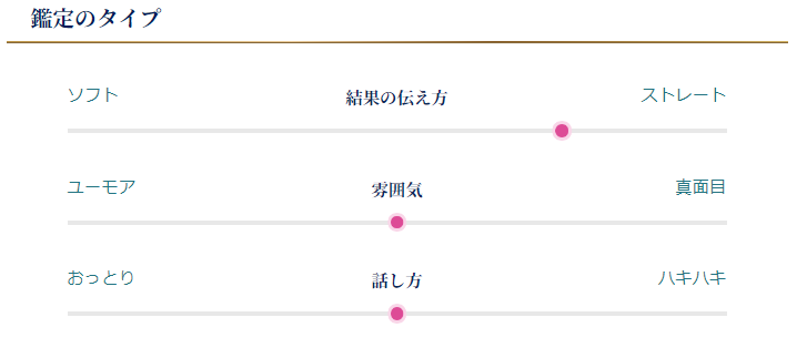 鑑定のタイプ
結果の伝え方
雰囲気
話し方