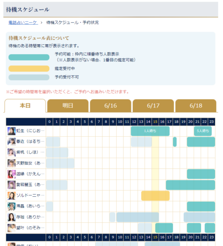 待機スケジュール
4日先まで確認可能